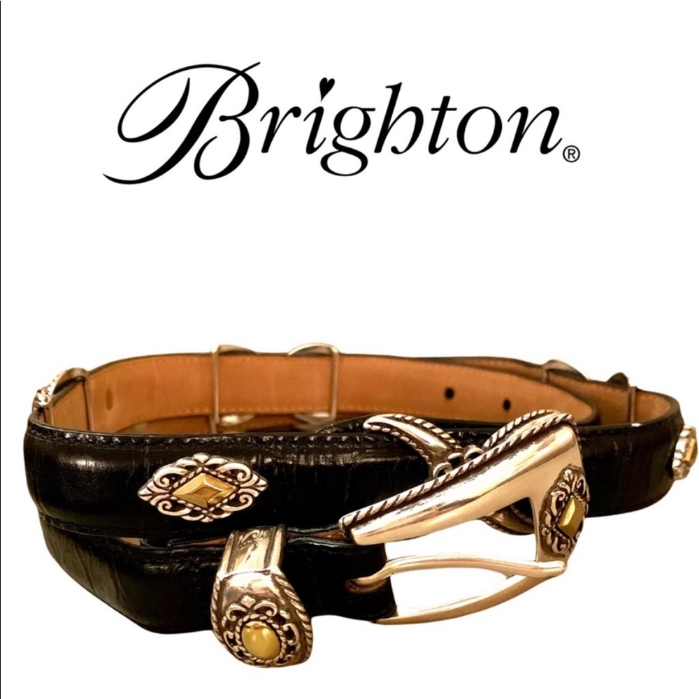 Brighton Women’s embellished  belt black silver & gold toned hardware EUC